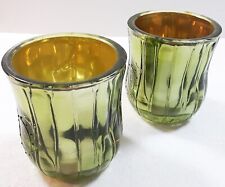 Windlicht 2er Set Windlicht schönes Farbspiel grün gold Keramik  H 10 cm Ø 9 cm