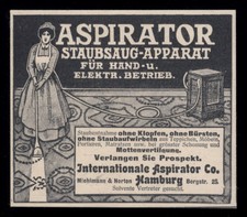 Alte Werbung Rekalme 1908 Staubsauger ASPIRATOR Staubsaug-Apparat Hamburg