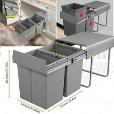 40L Einbau Abfallsammler Küche Schrank Mülleimer Vollauszug Einbaumülleimer Grau
