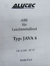 Original ABE für Alufelge Alutec Java 6 KBA 45151 4x100 TÜV Gutachten