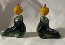 Set 2x Lehmann AHA 910 Blechspielzeug "Seehund mit Ball" Western Germany RAR