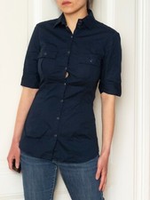 MANGO Bluse Gr. XXS 2XS / 32 34 shirt t-shirt hemd dunkelblau blau military kurz