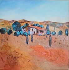 Toscana Landhaus Leinwandbild Struktur Bernhard Gerner 30 X 30 cm  Blau Orange 