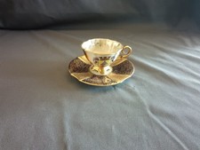 Moccatasse Alka-Kunst Bavaria Golddekor Perlmutt Gold Blau Salzhausen Wappen