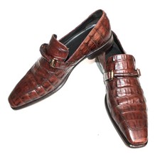 HUGO BOSS ITALY HERRENSCHUHE KROKO ECHTLEDER BUSINESS DUNKEL COGNAC 42 # 40-1X #