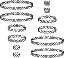 12 Stück Choker Halskette Sets, Armband, Ringe, Elastische Tattoo Halskette,Schw