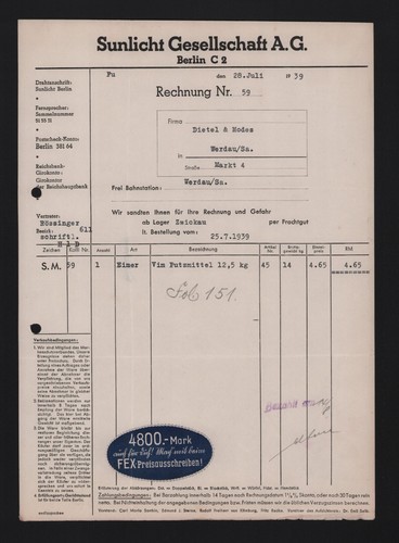 Berlin rechnung 1939 - rechnung,
