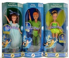3x Mattel 1997 Flying Peter Pan Puppe: Wendy 19297 Peter 19296 Tinker Bell 19298