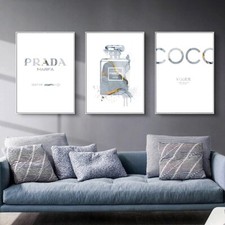 Poster Coco Blaugrau Vogue Marfa Schild Fashion Parfüm 3er Set Deko je 21x30