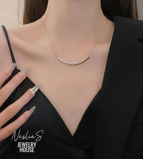 Silberne Edelstahl Damen Halskette | Modern Zirkonia Stäbe Anhänger Schmuck