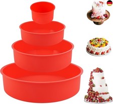 Silikon Backform Rund, 4 Stück Kuchenformen Set Antihaft für Schichtkuchen, K