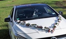 Autoschmuck Autogirlande Autodekoration Hochzeit Brautauto bordeaux weiß AU0028 