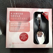 AUENTHAL Edelstahl 6x HÄPPCHENLÖFFEL gebogene Speiselöffel ca. 12,5 cm TOP 