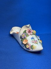 Dresden Porzellan-Schuh mit Blumen, handbemalt & appliziert, Goldrand #08