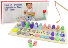 Lerntafel aus Holz 4 in 1 Zahlen Geometrische Figuren Fische fangen