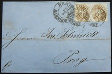 Preußen, Paar 3 Sgr. (Mi.Nr. 18a) auf Brief von Hamburg nach Prag.