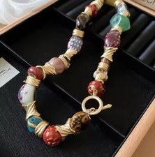 Keramik Collier Kette Choker Damen Perle  bunt Modeschmuck kurze Halskette 44 cm