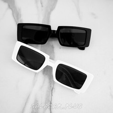 Sonnenbrille Breit Rechteckig Unisex 2 Farben Damen Herren Brille Schwarz Weiss