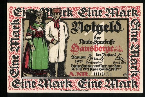 Notgeld hausberge weser - notgeld, 1921