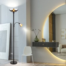 Stehlampe Stehleuchte Deckenfluter schwarz Leseleuchte Glas rauchfarben D 30 cm 