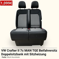VW Crafter II 7c MAN TGE Doppelsitzbank Sitz mit Sitzheizung Mesh Kunstleder