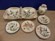 Hindelanger Keramik, 60er-Jahre Konvolut, kl.Vase, Schale mit Henkel , Untersetz