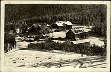 Jeseníky Gesenk s/w AK ~1950/60 Turistické chaty na Červenohorském sedle Winter