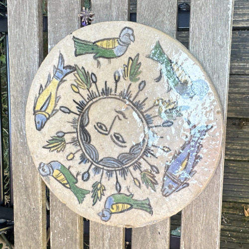 Runde keramikplatte mit sonne - runde,