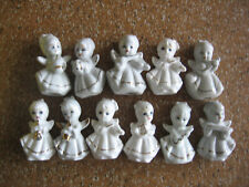 11 Engel ca. 7 cm weiß mit Golddekor musizierend Orchester Porzellan