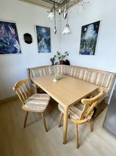 Esstischgarnitur mit Eckbank,  2 Stühlen und ausziehbaren Tisch Beige Natur