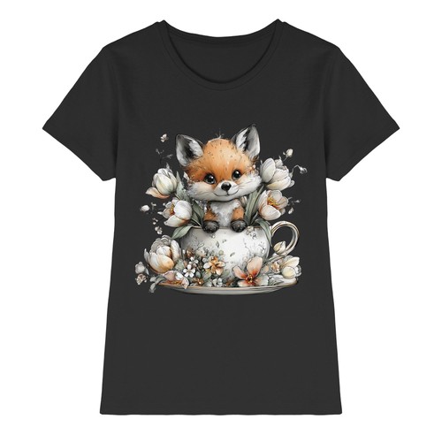 Damen shirt mit fuchs blumen - t-shirt,