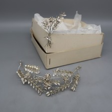 Vintage Brautschmuck 2tlg. silberfarben Metall ~ Diadem & Brosche ~ Silberblüten