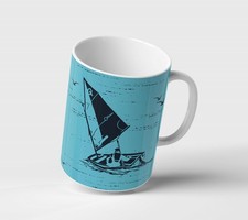 Keramikbecher 330 ml mit Optimist-Segelboot-Aufdruck | 5made