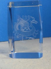 3D Kristallglas Quader Drache Laserbild, sehr gut in OVP