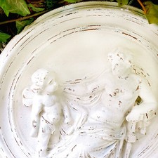 Runde Antik Shabby Jugendstil Relief Ofen Kachel Frauen Skulptur, Engel Fliese