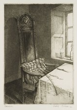 R. ESCHER (*1936), Alter Stuhl in Xanten (Hotel van Bebber),  1984, Rad.