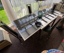 Glastisch mit 4 Stühlen, 90x90cm ausziehbar auf 90x180cm