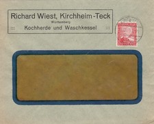 KIRCHHEIM-TECK, Briefumschlag 1925, Richard Wiest Kochherde Waschkessel