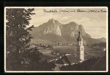 Kastelruth, Totalansicht mit Schlern, Ansichtskarte 