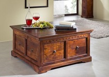 Kolonial Landhaus Stil Truhe dunkel Holztruhe Couchtisch massiv Akazie Echtholz