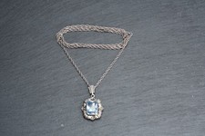 Art Deco Collier Blau Topas Silber Markasiten Anhänger Aquamarin 835 Jugendstil