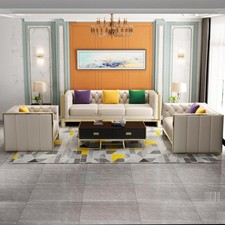 Sofagarnitur mit Polster Sofa Sitz Leder Garnitur 3+2 Sitzer Modern Weiß Neu