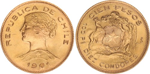 Chile 100 pesos gold 1961 - 100,