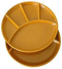 JASBA 2 Fondueteller Raclette Antipasti Teller Keramik gelb 70er Jahre