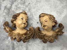 B319 Holzschnitzerei Engel Putten Köpfe Paar geschnitzt Wanddeko Vintage