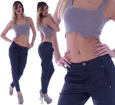 Damen Boyfriendhose Jeans Chino Baggy Harem Hose Hüftjeans Kunstleder-Optik S39