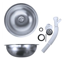 Rund 34cm Campingspüle + Zubehör Edelstahl Aufsatzspüle Waschbecken  Ablauf Y30 