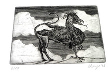 Radierung signiert Schwinge Hippogreif Greif 1978 lim. 6/10 ungerahmt 10x13,5 cm