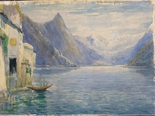 Original Aquarell Gemälde von Florence Weston 1868-1942 Gandria Swiss landsca