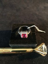 Ring Silber 925 Massiv Zirkonia, Rosa Kristall Spinell, Size 17 NEU VB